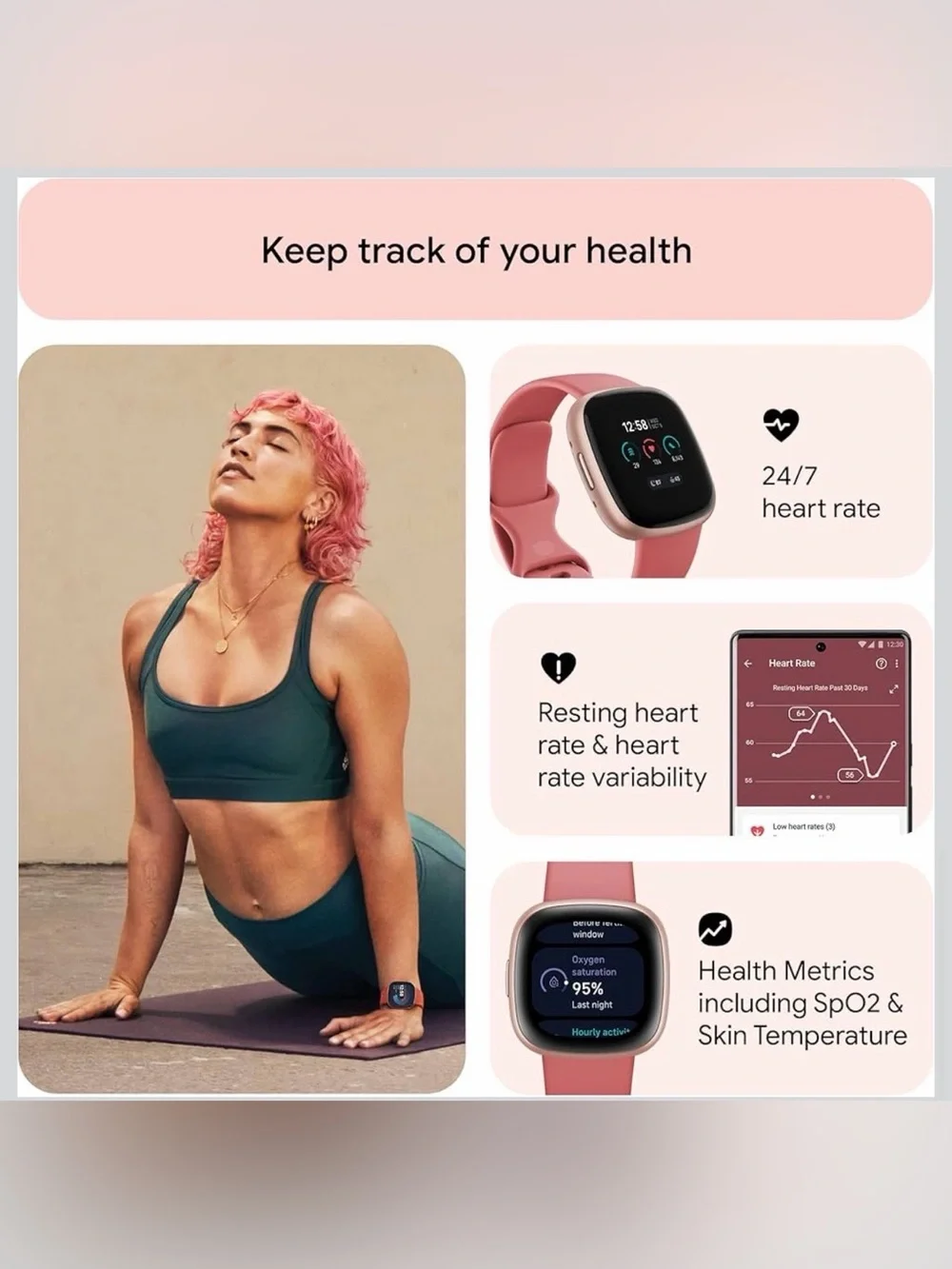 Fitbit Versa 4 Pink Fitness Smartwatch